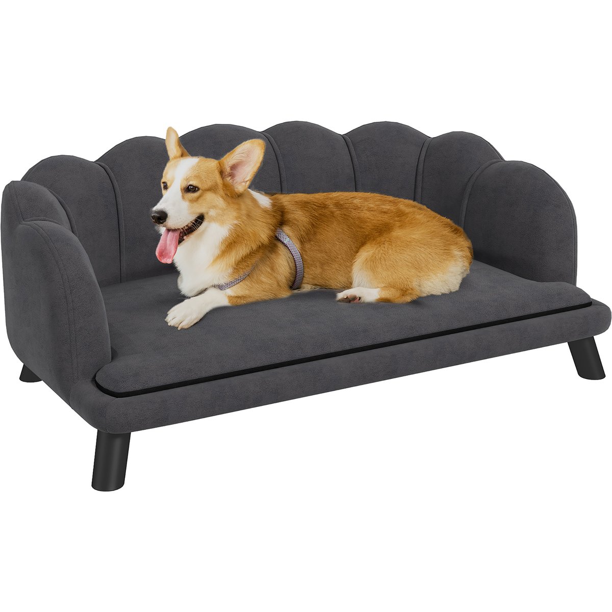 jansno Velvet Pearl Design Dog Bed, Charcoal Gray