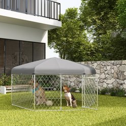 jansno Outdoor Run Dog Kennel with Roof & Lockable Door, Silver