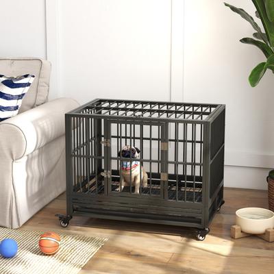 Show full view: jansno Heavy Duty Double Door Metal Dog Crate & Kennel with Lockable Wheels & Removable Tray, Gray, 36 inch slide 8 of 8