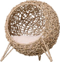 Bencmate Weaved Braided Banana Leaf Novelty Elevated Cat Bed, Beige, Medium
