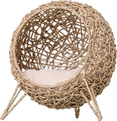 Show full view: jansno Weaved Hand-Woven Braided Banana Leaf Elevated Kitten & Cat Bed & House Condo with Cushion, Beige slide 2 of 7