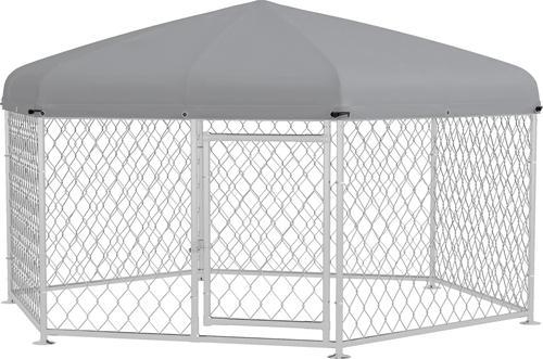 Show full view: jansno Outdoor Run Dog Kennel with Roof & Lockable Door, Silver slide 5 of 8