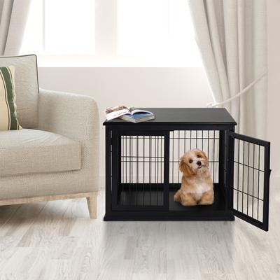 Show full view: jansno Two Opening Sides Lockable Door Cage End Table Dog Crate, Black slide 6 of 7