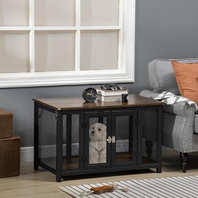 Show full view: jansno End Table Dog Crate with Openable Top, Black/Brown slide 2 of 8