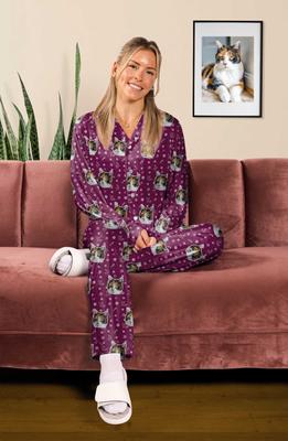 Show full view: ISlide Personalized Cat Mom Cat Pajamas, Magenta, X-Large slide 2 of 3