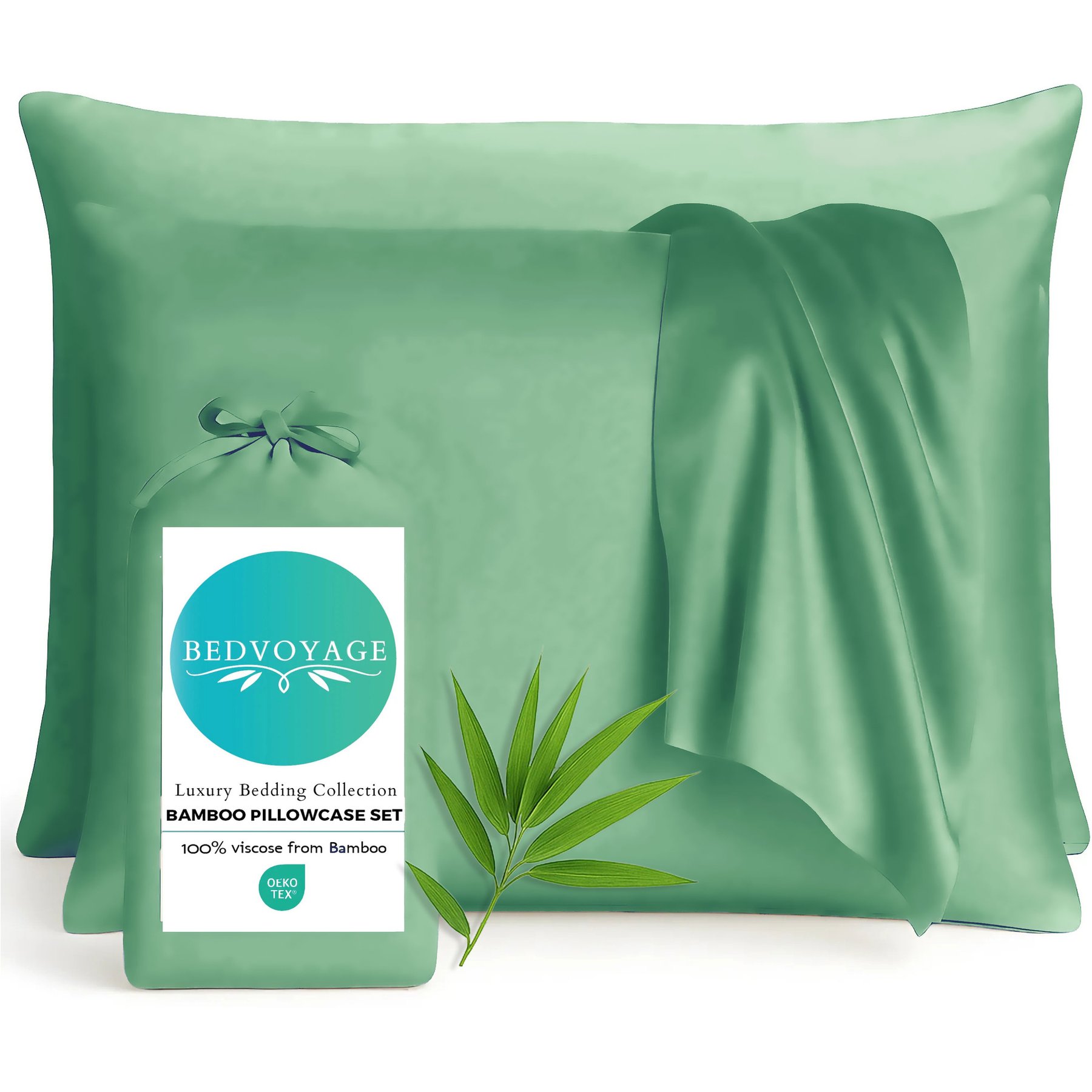 BedVoyage 100% Viscose from Bamboo Cooling & Lightweight Pillowcase Set, Seaglass, Standard, 2 count