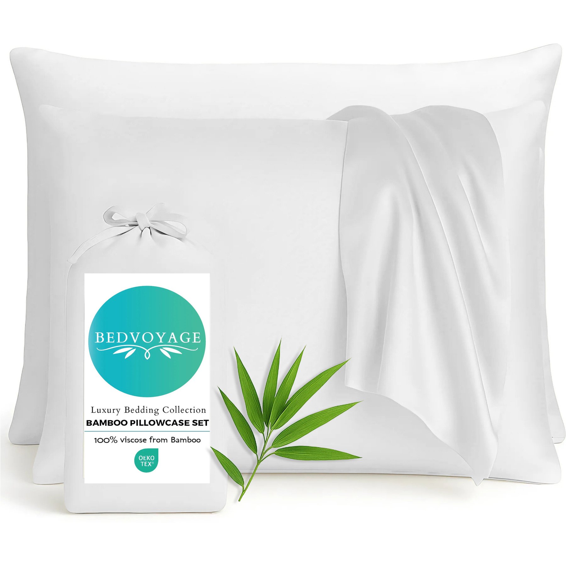 BedVoyage 100% Viscose from Bamboo Cooling & Lightweight Pillowcase Set, White, King, 2 count