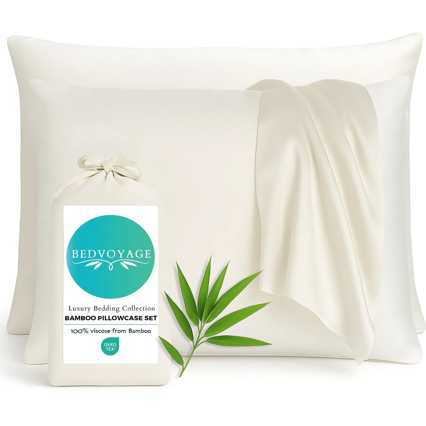 BedVoyage 100% Viscose from Bamboo Cooling & Lightweight Pillowcase Set, Ivory, Standard, 2 count