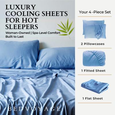 Show full view: BedVoyage Luxury 100% Viscose from Bamboo Bed Sheet Set, Ocean, Queen slide 4 of 9