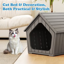 KAMABOKO Weatherproof Resin Insulated Polypropylene Outdoor Cat House with Air Holes, Grey slide 2 of 8