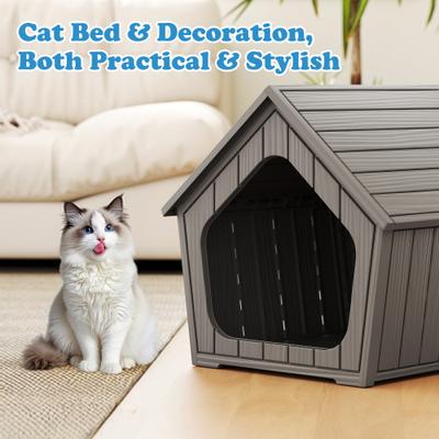 Show full view: KAMABOKO Weatherproof Resin Insulated Polypropylene Outdoor Cat House with Air Holes, Grey slide 6 of 9