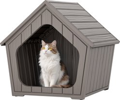 KAMABOKO Weatherproof Resin Insulated Polypropylene Outdoor Cat House with Air Holes, Grey