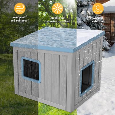 Show full view: KAMABOKO Weatherproof & UV Resistant PP Material Shelter Outdoor Cat House with Sloped Asphalt Roof, Blue slide 6 of 9