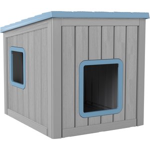 KAMABOKO Weatherproof & UV Resistant PP Material Shelter Outdoor Cat House with Sloped Asphalt Roof, Blue