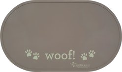 Speckle & Spot by Ore' Originals Woof Oval Silicone Dog Placemat, Grey