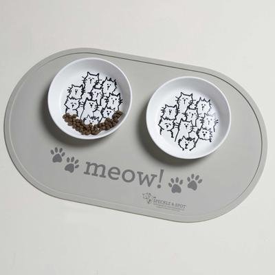 Show full view: Speckle & Spot by Ore' Originals Meow Oval Silicone Cat Placemat, Grey slide 2 of 3