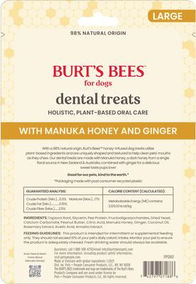 Show full view: Burt's Bees Manuka Honey + Ginger Medium/Large Peanut butter Dental Dog Treats, 7.4-oz bag slide 3 of 7