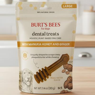 Show full view: Burt's Bees Manuka Honey + Ginger Medium/Large Peanut butter Dental Dog Treats, 7.4-oz bag slide 6 of 7