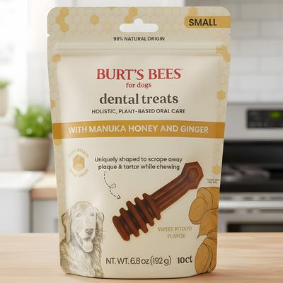 Show full view: Burt's Bees Manuka Honey + Ginger Small Sweet Potato Dental Dog Treats, 6.8-oz bag slide 6 of 7