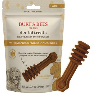 Burt's Bees Manuka Honey + Ginger Medium/Large Sweet Potato Dental Dog Treats, 7.4-oz bag