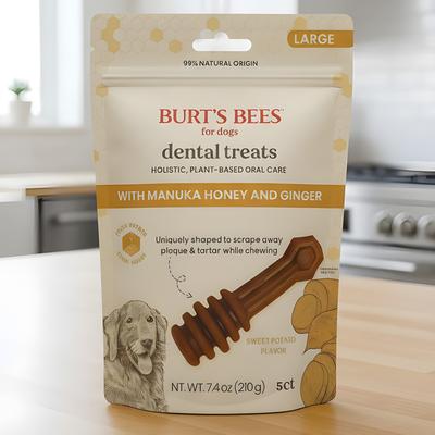 Show full view: Burt's Bees Manuka Honey + Ginger Medium/Large Sweet Potato Dental Dog Treats, 7.4-oz bag slide 6 of 7