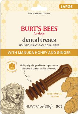 Show full view: Burt's Bees Manuka Honey + Ginger Medium/Large Sweet Potato Dental Dog Treats, 7.4-oz bag slide 4 of 7