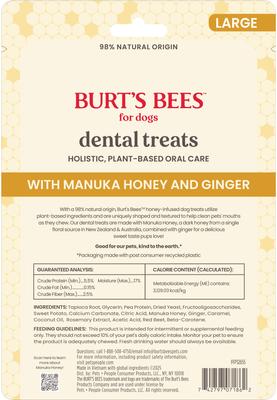 Show full view: Burt's Bees Manuka Honey + Ginger Medium/Large Sweet Potato Dental Dog Treats, 7.4-oz bag slide 3 of 7