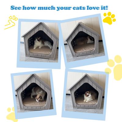 Show full view: KAMABOKO Weatherproof Resin Insulated Polypropylene Outdoor Cat House with Air Holes, Grey slide 3 of 9