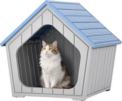 KAMABOKO Weatherproof Resin Insulated Polypropylene Outdoor Cat House with Air Holes, Blue