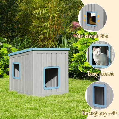 Show full view: KAMABOKO Weatherproof & UV Resistant PP Material Shelter Outdoor Cat House with Sloped Asphalt Roof, Blue slide 4 of 9