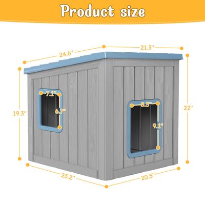 Show full view: KAMABOKO Weatherproof & UV Resistant PP Material Shelter Outdoor Cat House with Sloped Asphalt Roof, Blue slide 3 of 9