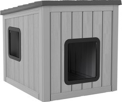 KAMABOKO Weatherproof & UV Resistant PP Material Shelter Outdoor Cat House with Sloped Asphalt Roof, Black