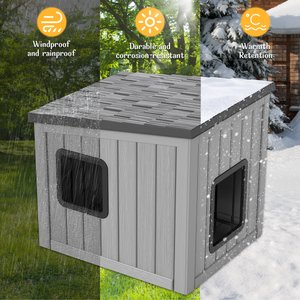 KAMABOKO Weatherproof & UV Resistant PP Material Shelter Outdoor Cat House with Sloped Asphalt Roof, Black