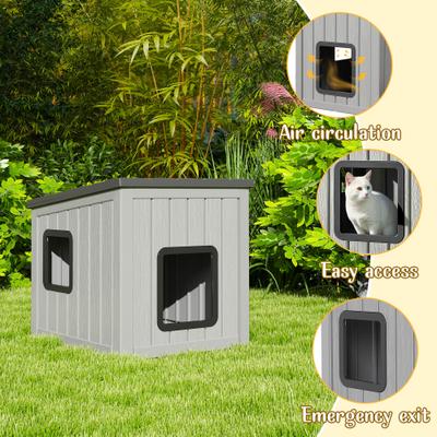 Show full view: KAMABOKO Weatherproof & UV Resistant PP Material Shelter Outdoor Cat House with Sloped Asphalt Roof, Black slide 4 of 8