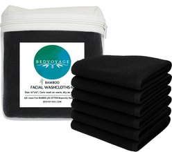 BedVoyage Viscose from Bamboo Facial Washcloth, Black, 6 count