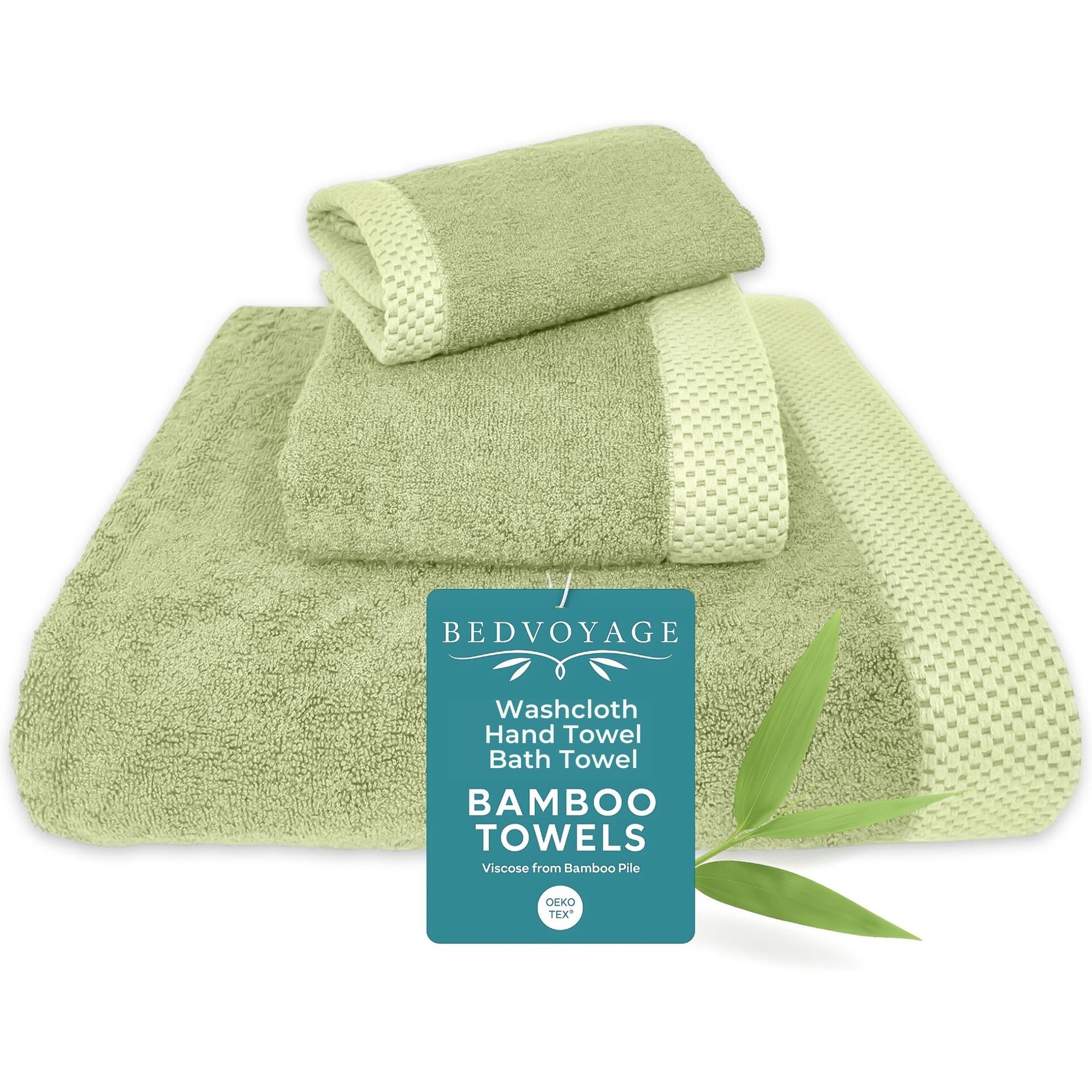 BedVoyage Viscose from Bamboo Cotton 600 GSM Absorbent & Odor Resistant Towel Set, Sage, 3 count