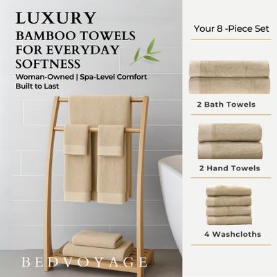 Show full view: BedVoyage Luxury Viscose from Bamboo Towel Set, Champagne, 8 count slide 3 of 10