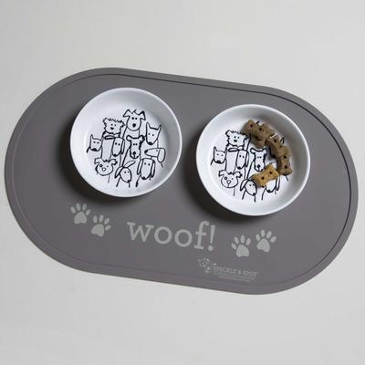 Show full view: Speckle & Spot by Ore' Originals Woof Oval Silicone Dog Placemat, Grey slide 2 of 2