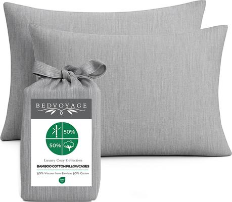 Show full view: BedVoyage Melange Viscose from Bamboo Cotton Pillowcases, Silver, Standard, 2 count slide 2 of 8