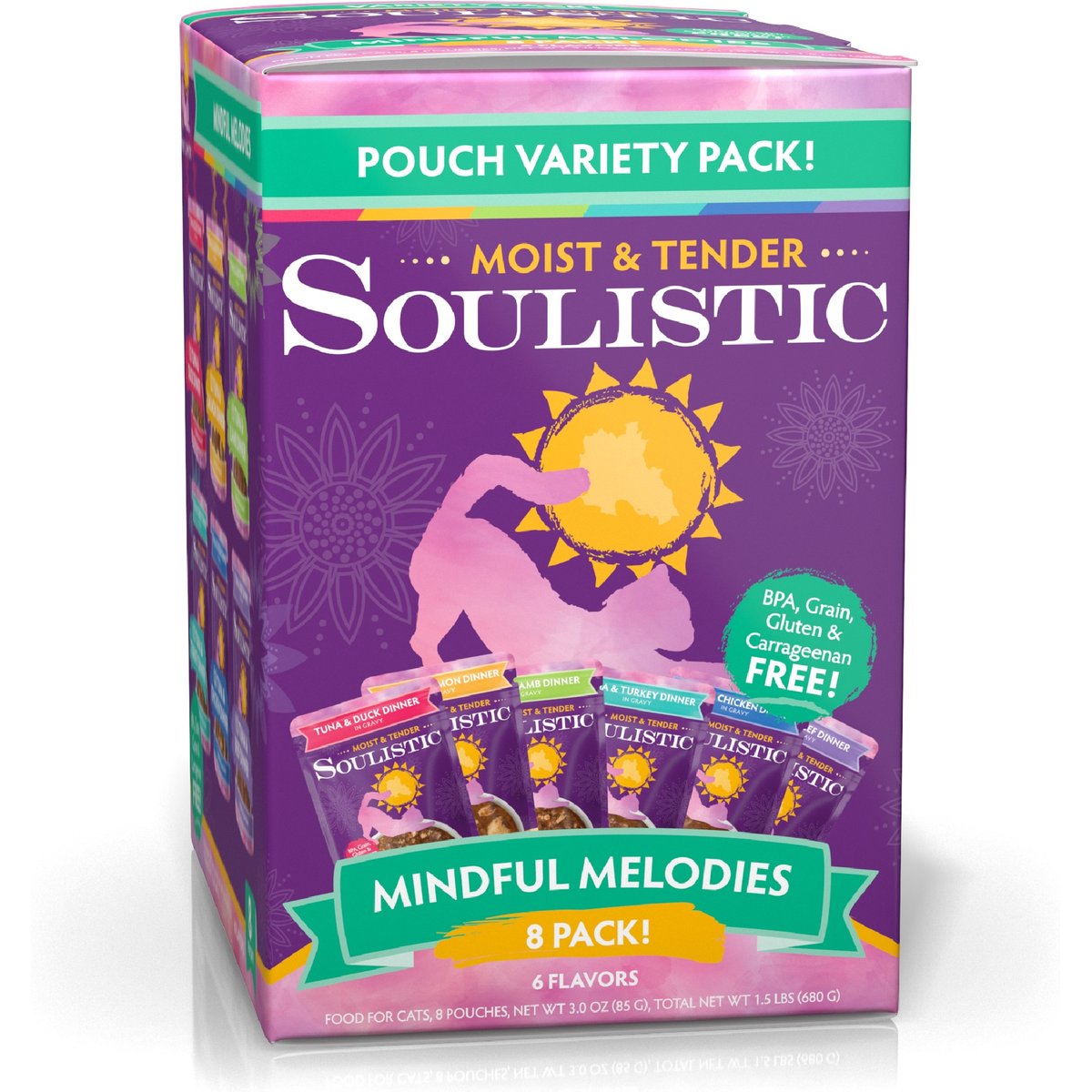 Soulistic Moist & Tender Mindful Melodies Variety Pack Wet Cat Food, 3-oz pouch, case of 8