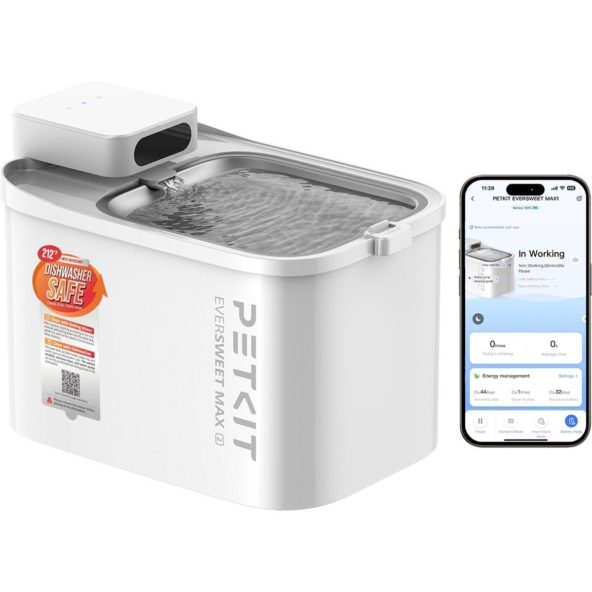 PETKIT Eversweet Max 2 Cordless UVC Smart Cat Water Fountain, 3-l