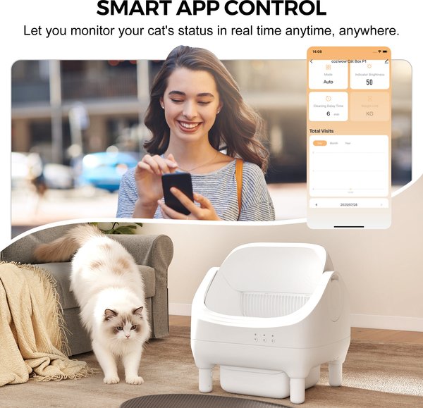 Show full view: Coziwow Open-Top Smart Self Cleaning App Control Cat Litter Box, 23.8-lb bag slide 2 of 7