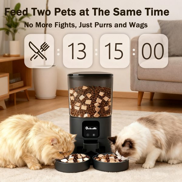 Show full view: ONIZOOMI Smart 2.4G WiFi Automatic Dual Bowl Cat & Dog Feeder, Black, 30-Cup slide 3 of 10