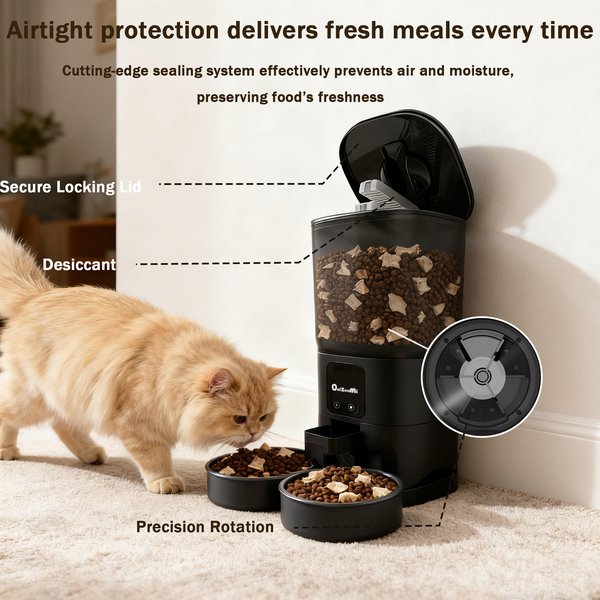 Show full view: ONIZOOMI Smart 2.4G WiFi Automatic Dual Bowl Cat & Dog Feeder, Black, 30-Cup slide 5 of 10