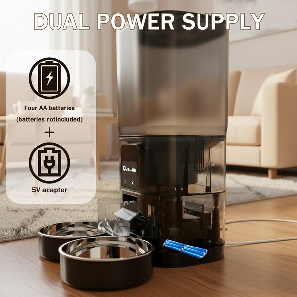 Show full view: ONIZOOMI Smart 2.4G WiFi Automatic Dual Bowl Cat & Dog Feeder, Black, 30-Cup slide 4 of 10