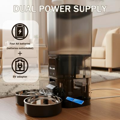 Show full view: ONIZOOMI Smart 2.4G WiFi Automatic Dual Bowl Cat & Dog Feeder, Black, 30-Cup slide 4 of 11