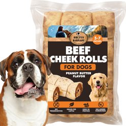 Brutus & Barnaby Rawhide-Free Peanut Butter Flavored Beef Cheek Rolls Long Lasting Dog Chews, 5 to 7-inch, 2 count