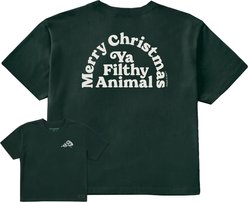 LIFE IS GOOD Women's Merry Christmas Ya Filthy Animal Short Sleeve Crusher Boxy Tee, Treeline Green, XX-Large