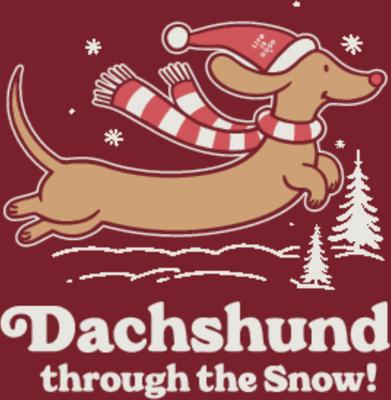 Show full view: LIFE IS GOOD Christmas Women's Dachshund Through the Snow Long Sleeve Crusher Tee, Adirondack Red, X-Small slide 2 of 2