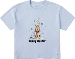 LIFE IS GOOD Women's Trying My Best Max Short Sleeve Crusher Boxy Tee, Glacier Blue, XX-Large